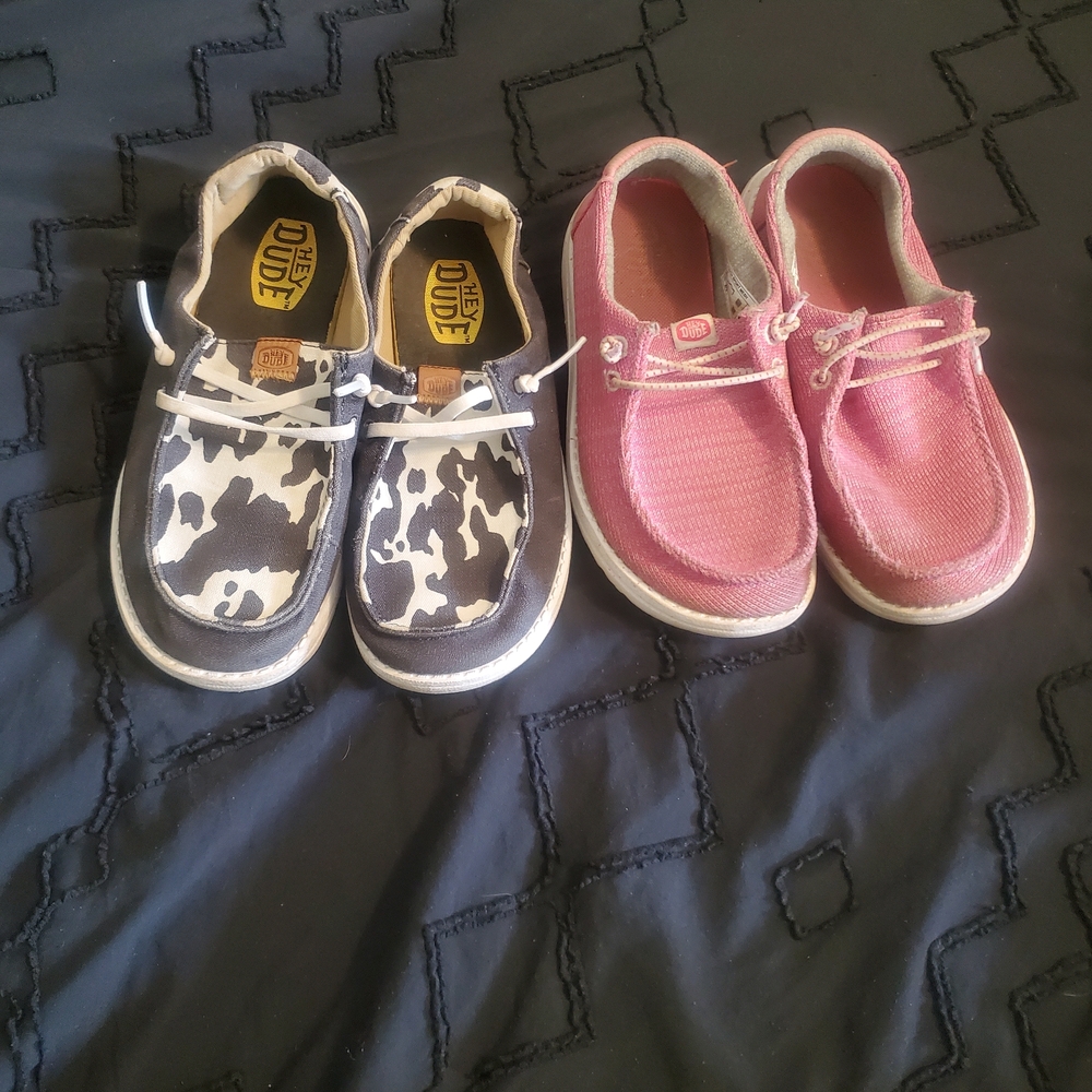 Hey Dude Kids Pink Canvas Slip-On & Black White Patterned Pair